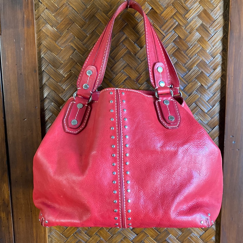 MICHAEL KORS - Red Pebble Leather Studded Handbag - Picture 2 of 10